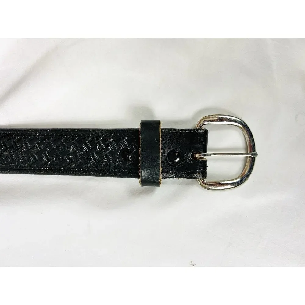Brushy Creek Black Basketweave Embossed Cowhide Leather Belt Mens 54 USA